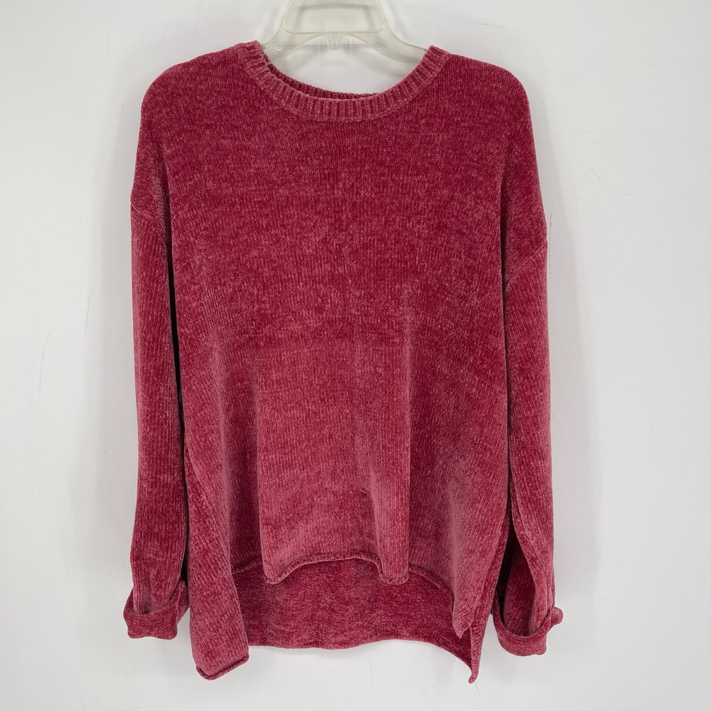 Alison Andrews Women's Pink Chenille Knit Crewneck High Low Hem Sweater Size XL